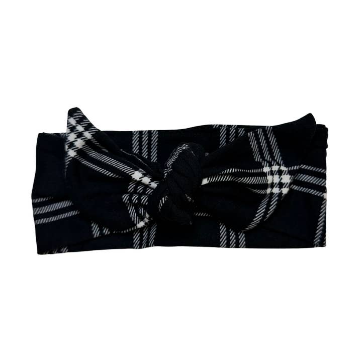 Bandeau bébé à nouer - Carreaux noirs pour la vente par Junque Food Headband Hair Accessories