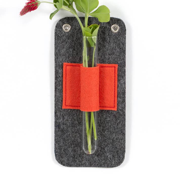 Merino Wool Felt Wall Mounted Stem Vase - Coral Red for wholesale by Studio 82°
