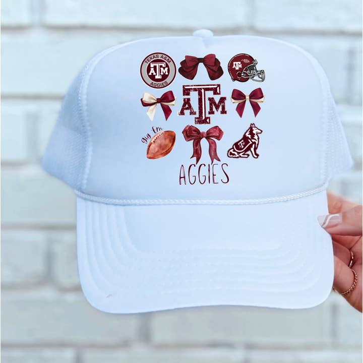 Texas A&M Aggies Coquette Trucker Hat Football for wholesale by Gia Gifts Boutique