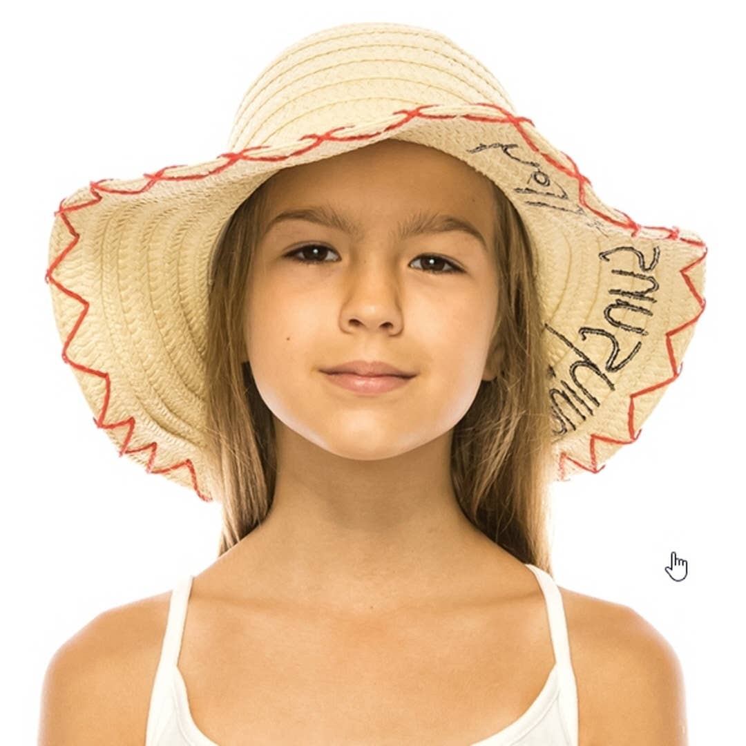 One and Only Accessories - Wholesale Straw Hat - Women's - Kids straw sun hat with Hello Sunshine script embroidery and2
