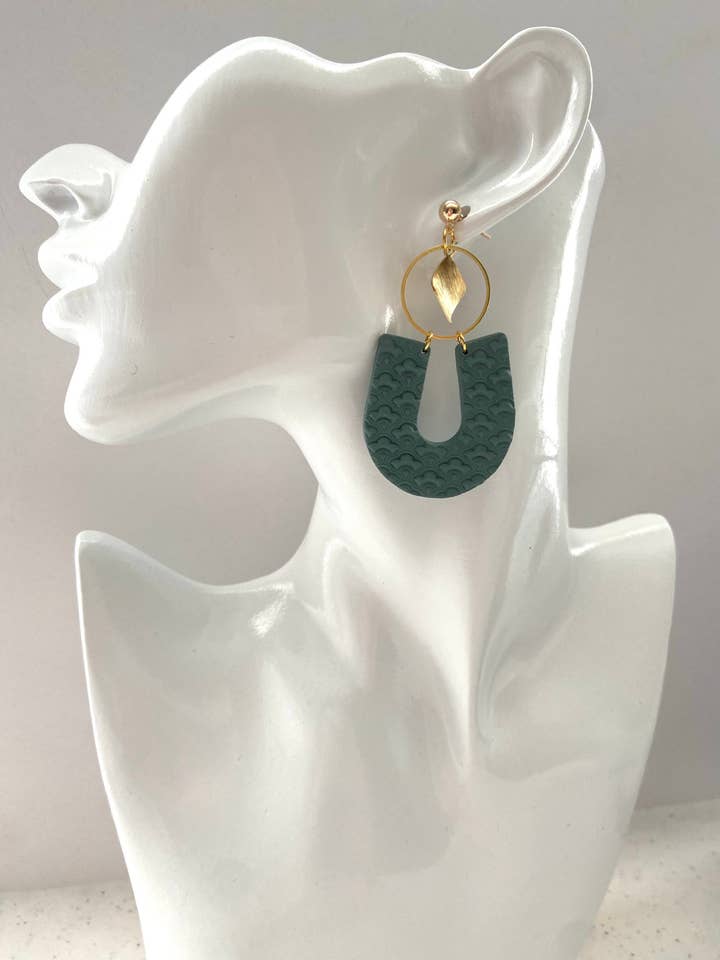 Teal Scalloped Clay Dangle Earrings for wholesale by Sunrise and Sage Studio