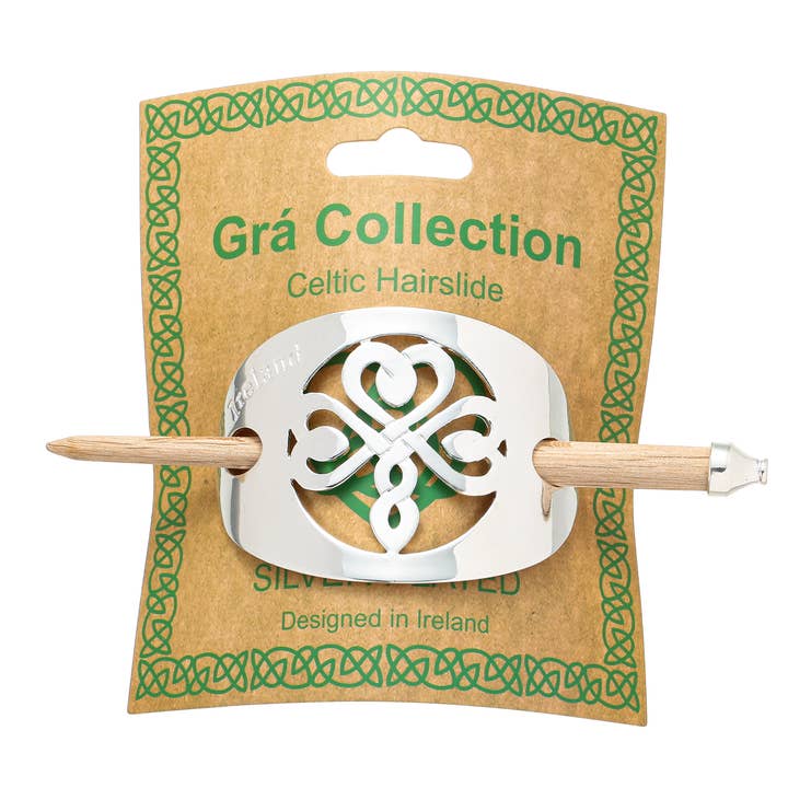 Barrette celtique avec épingle en argent plaqué Trèfle pour la vente par Celtic Ore Crafts