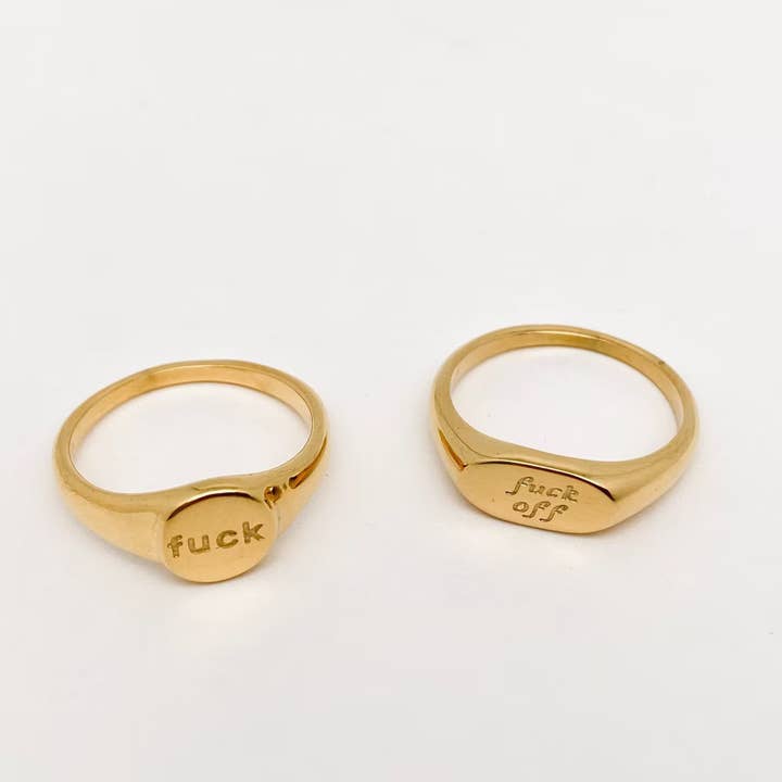 Mio Queena - Wholesale Cocktail/Statement Ring - Geometric "fuck off"18K Gold Plated Stainless Steel Ring-FGS