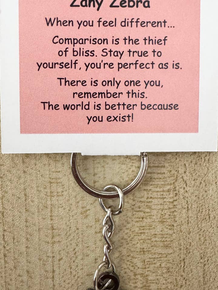 Zany Zebra Keychain for wholesale by Little Joys