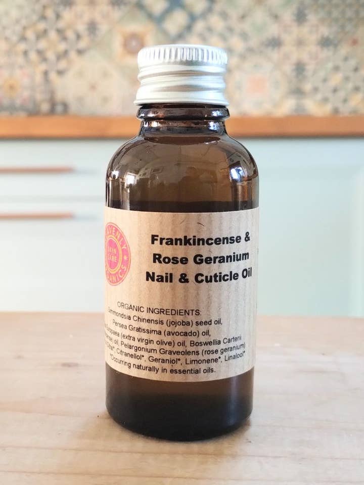 Organic Frankincense & Rose Geranium Nail & Cuticle Oil 30ml for wholesale by Heavenly Organics Skin Care