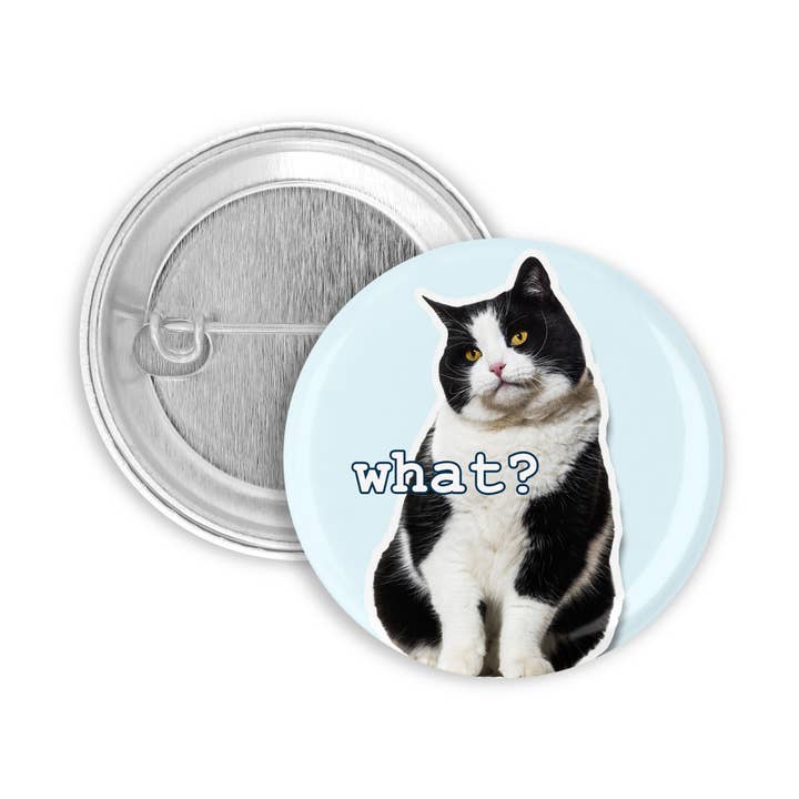 Grumpy Cat (What?!) 1.25" Pinback Button/ Badge for wholesale by Prickly Cactus Collage