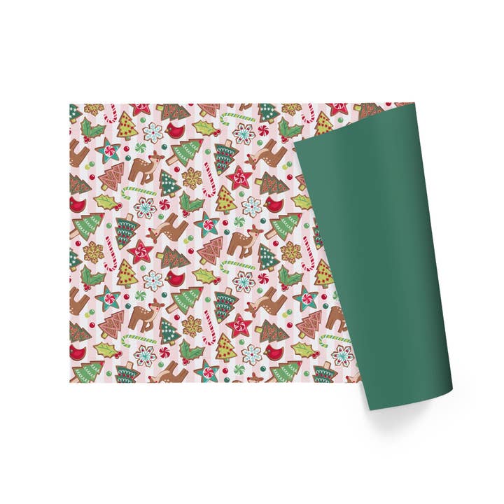 LA Ribbons Wholesale – wholesale Wrapping paper roll – Reversible Holiday Wrapping Paper Half Ream - Cookies/Green4