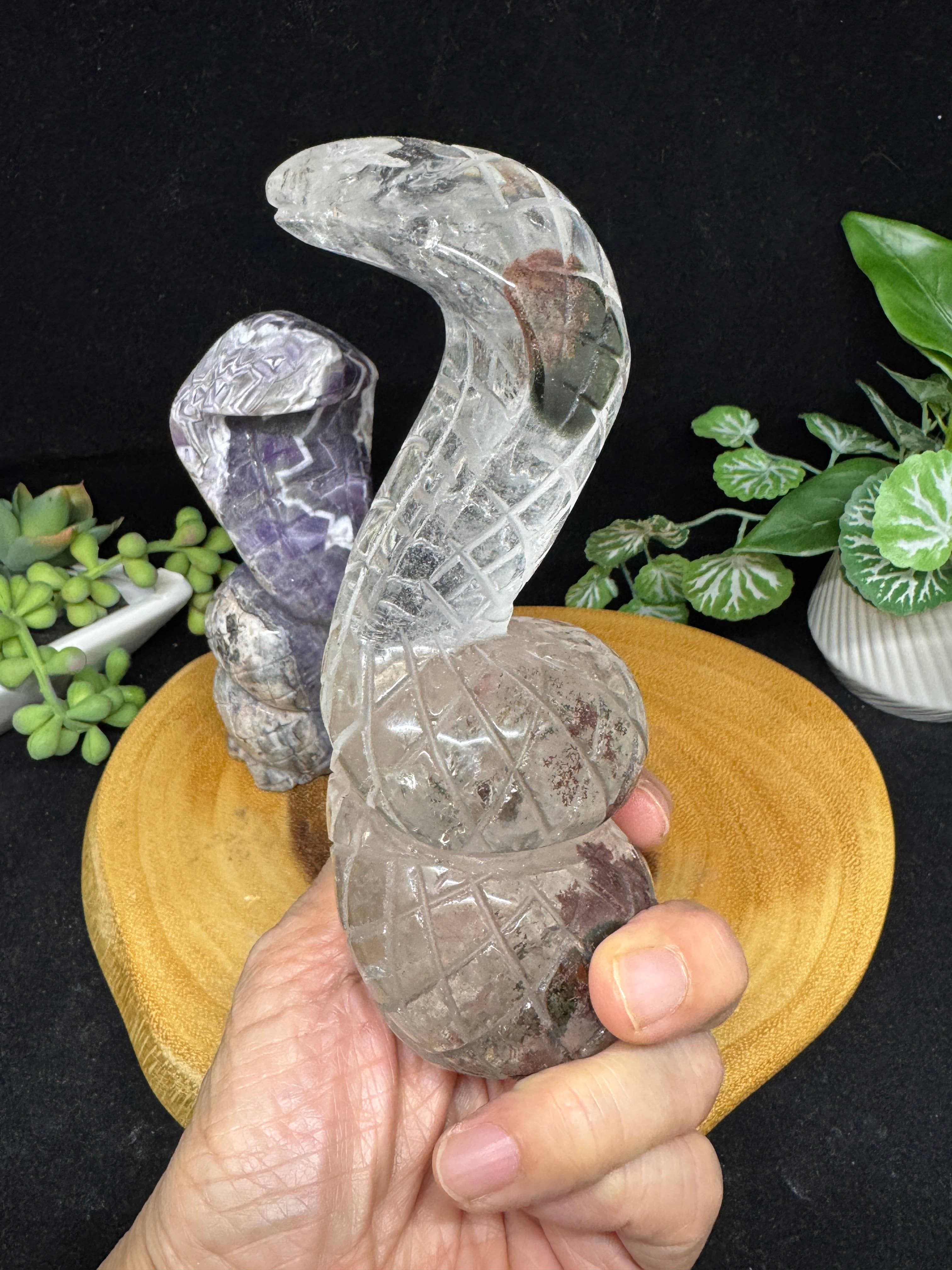 The 7 Directions - Wholesale Spiritual Stone/Crystal - 2 pc Snake Cobra bundle amethyst lodolite G78910