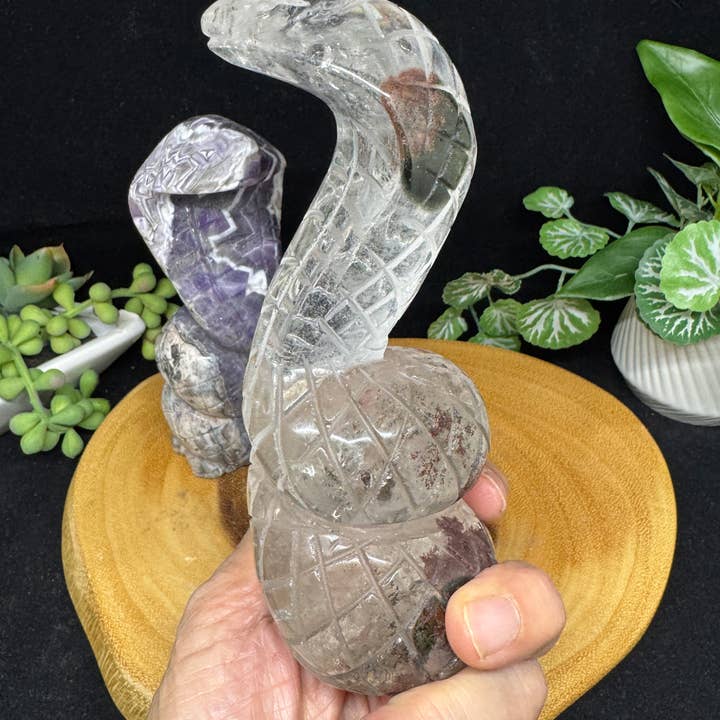 The 7 Directions - Wholesale Spiritual Stone/Crystal - 2 pc Snake Cobra bundle amethyst lodolite G78910