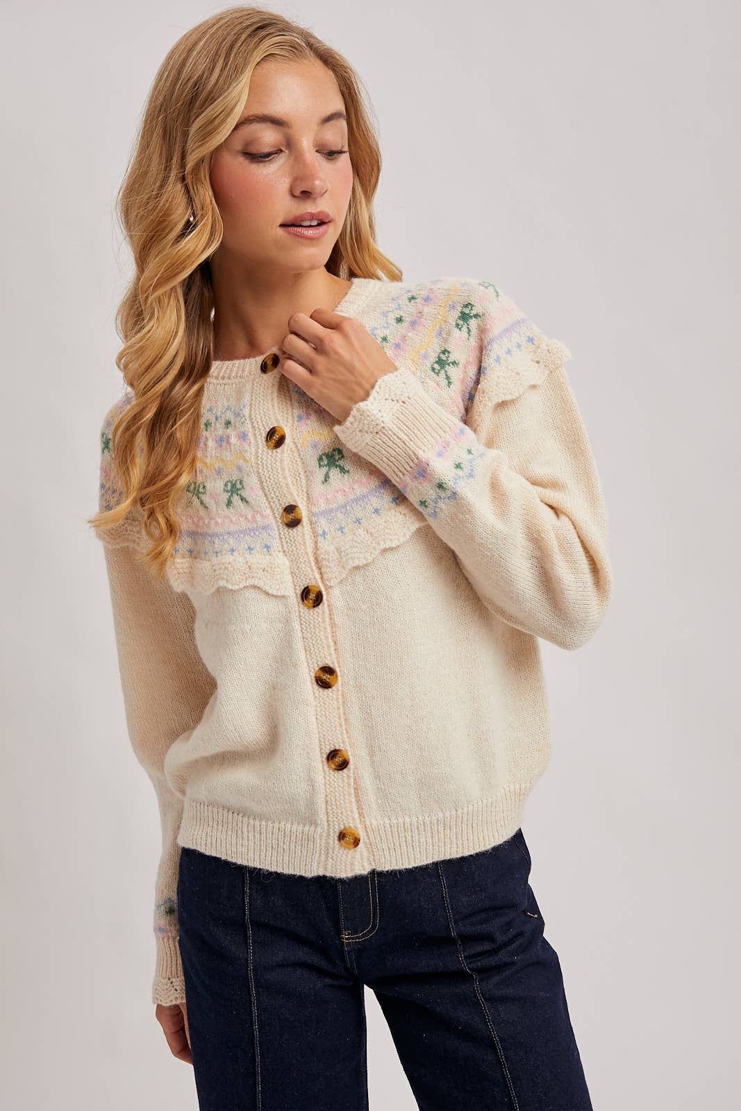 Bluivy - Wholesale Knit Sweater - Women's - BUTTON FRONT FAIR ISLE KNIT SWEATER TOP10