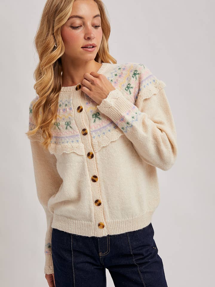 Bluivy - Wholesale Knit Sweater - Women's - BUTTON FRONT FAIR ISLE KNIT SWEATER TOP10