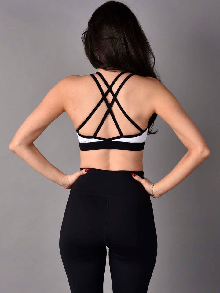 Wear Love More LLC - Wholesale Activewear Set - Women's - Stevie Reversible Matte Luxe High Neck Sports Bra in Black Combo1