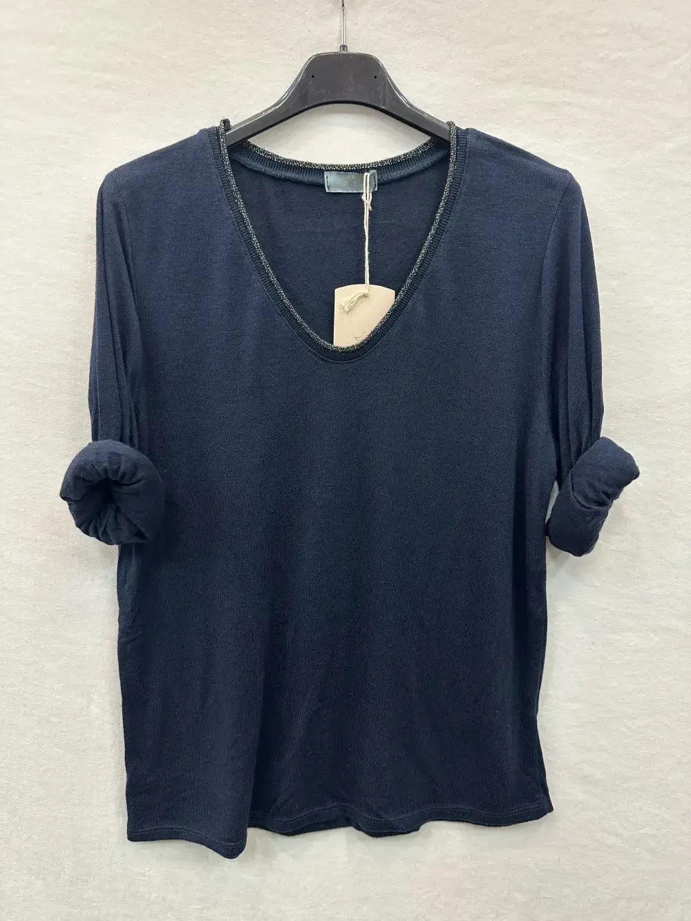 Mimi & Gogo - Wholesale Knit Top - Women's - Fine Knit Top With Lurex Collar @5611_HColLux4