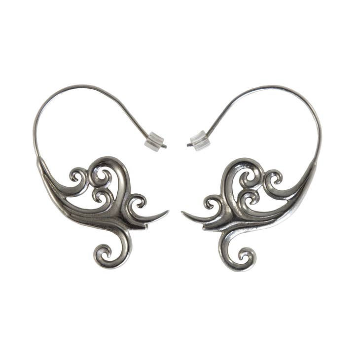 Spiked Swirls Tribal Earrings In White Brass~ Sterling wires for wholesale by Ajmer by Jodi