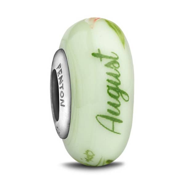 Perle en verre décorée à la main « August Birth Flower » pour la vente par 1771 Philadelphia Glass Works