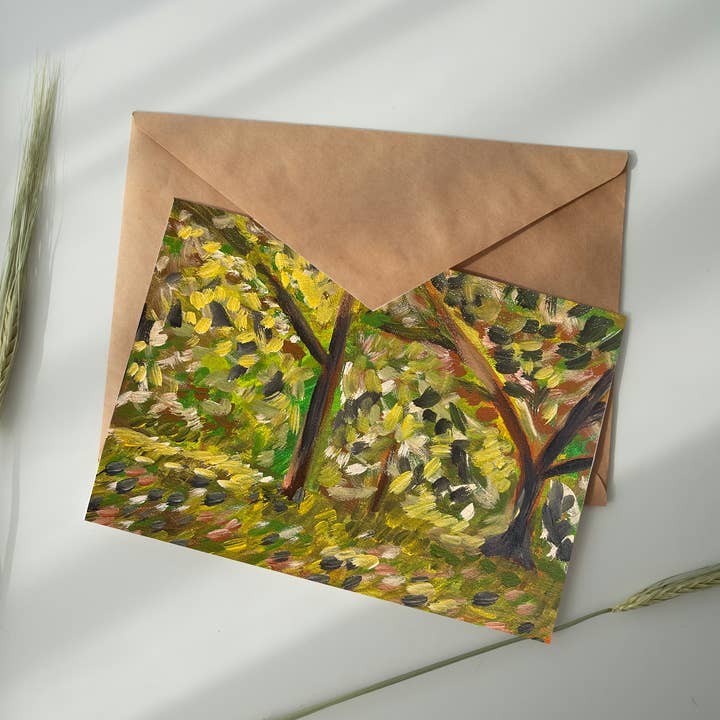 Nature Greeting Card, Windy Trees Oil Painting for wholesale by Deking Art