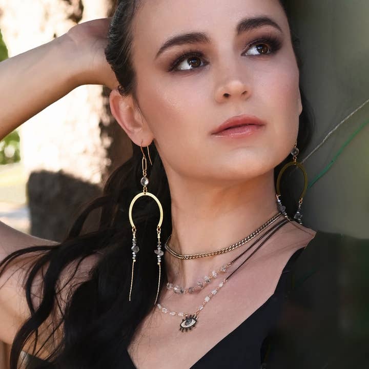 KBD Studio - Wholesale Dangle Earrings - Super Dramatic U w/ Mixed Metal Herkimer Diamond Earrings1