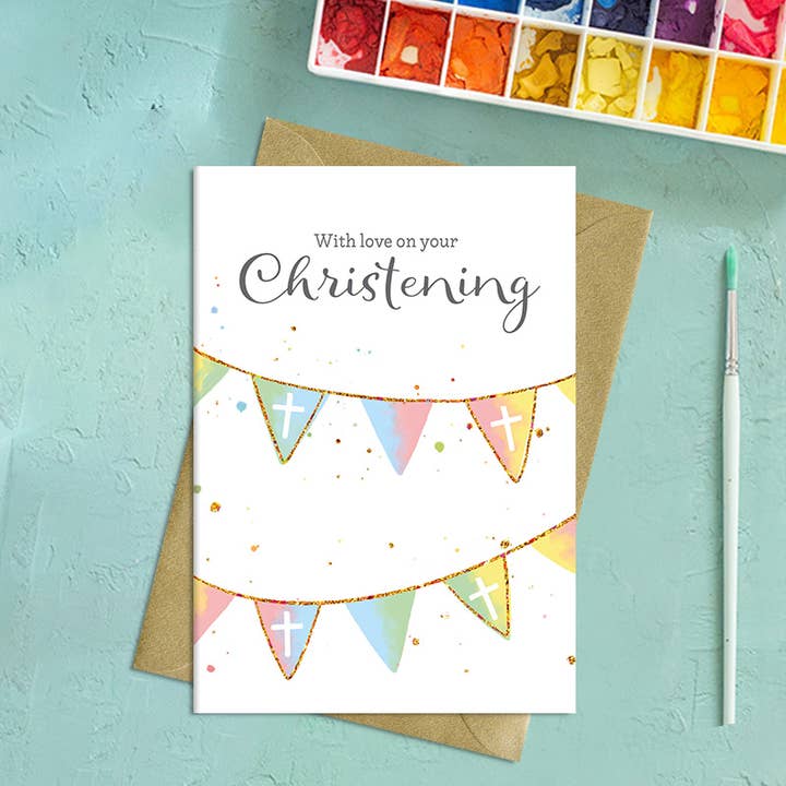 Amor de Batismo - Bandeirolas - Cartão de felicitações por atacado de Dandelion Stationery