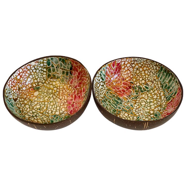 VIE - Wholesale Decorative Plate/Dish/Bowl - Hand-Painted Coconut Bowls, Lacquered, Set of 227