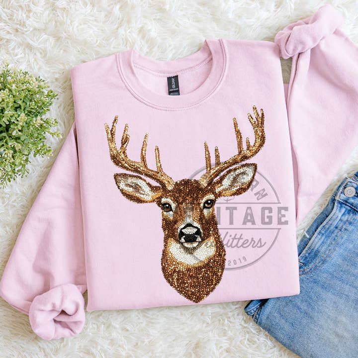 Southern Heritage Outfitters - Wholesale Graphic Sweatshirt - Women's - Faux Rhinestone Buck Crewneck – Gildan1
