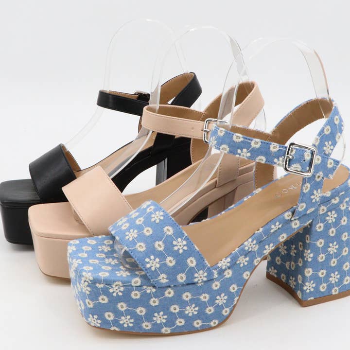 Mars Sky Shoes Wholesale - Wholesale Platform Heels - Women's - Bamboo Women Block Heel Platform Ankle Strap Sandals
