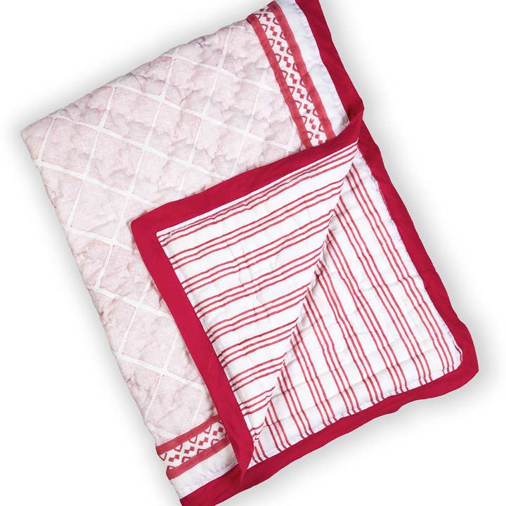 Cairo Pink Crib Quilt: Block-Printed Baby/Toddler, Handmade for wholesale on Faire