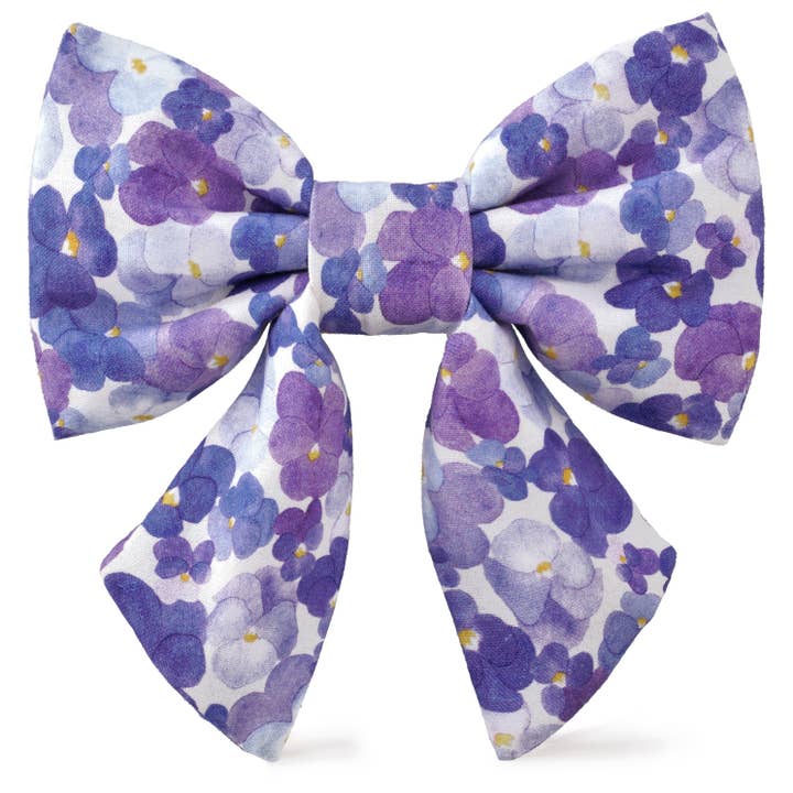 Pressed Pansies Spring Lady Dog Bow for wholesale by The Foggy Dog