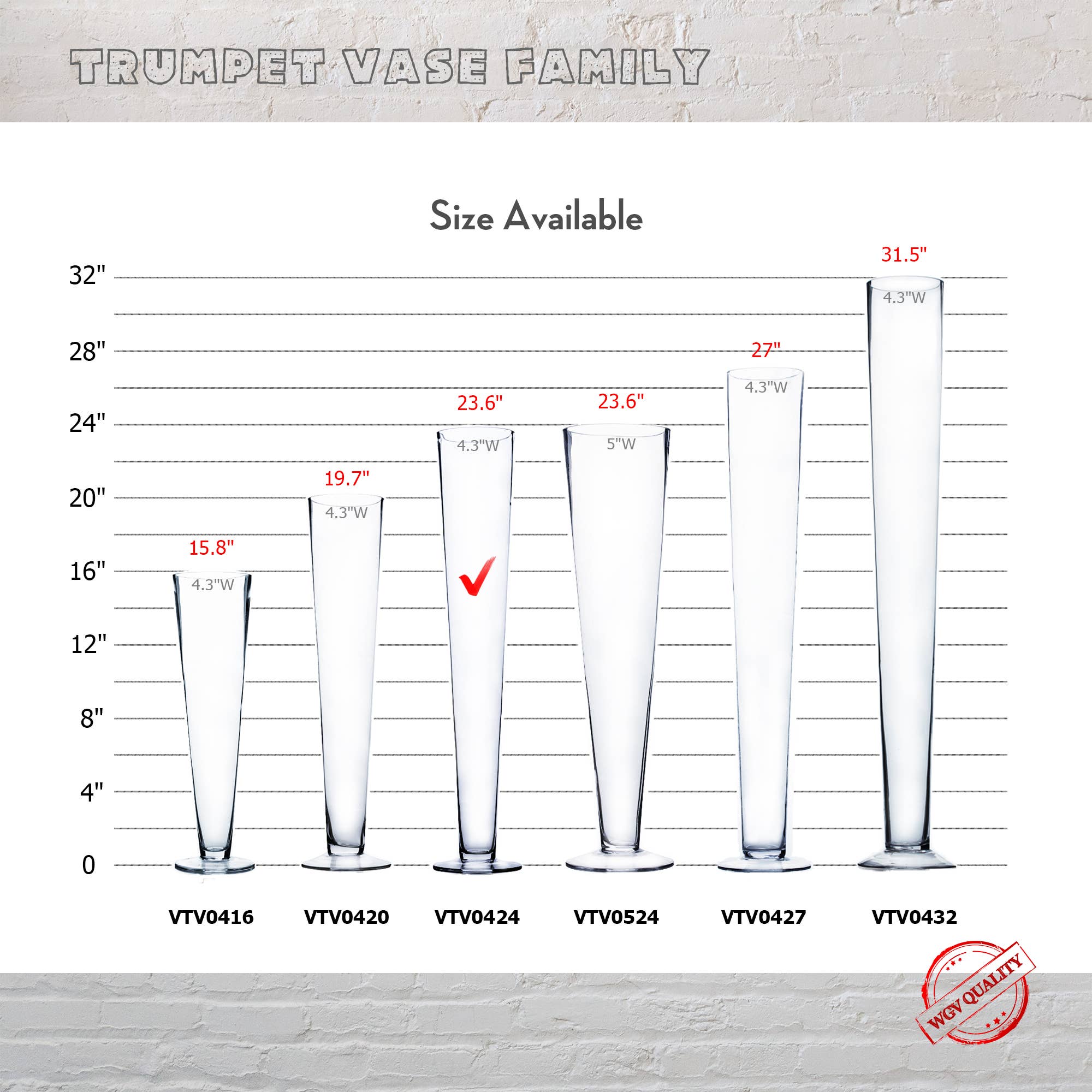 WGV International - Wholesale Vase - WGV Clear Pilsner Glass Trumpet Vase - 4" x 24"H2