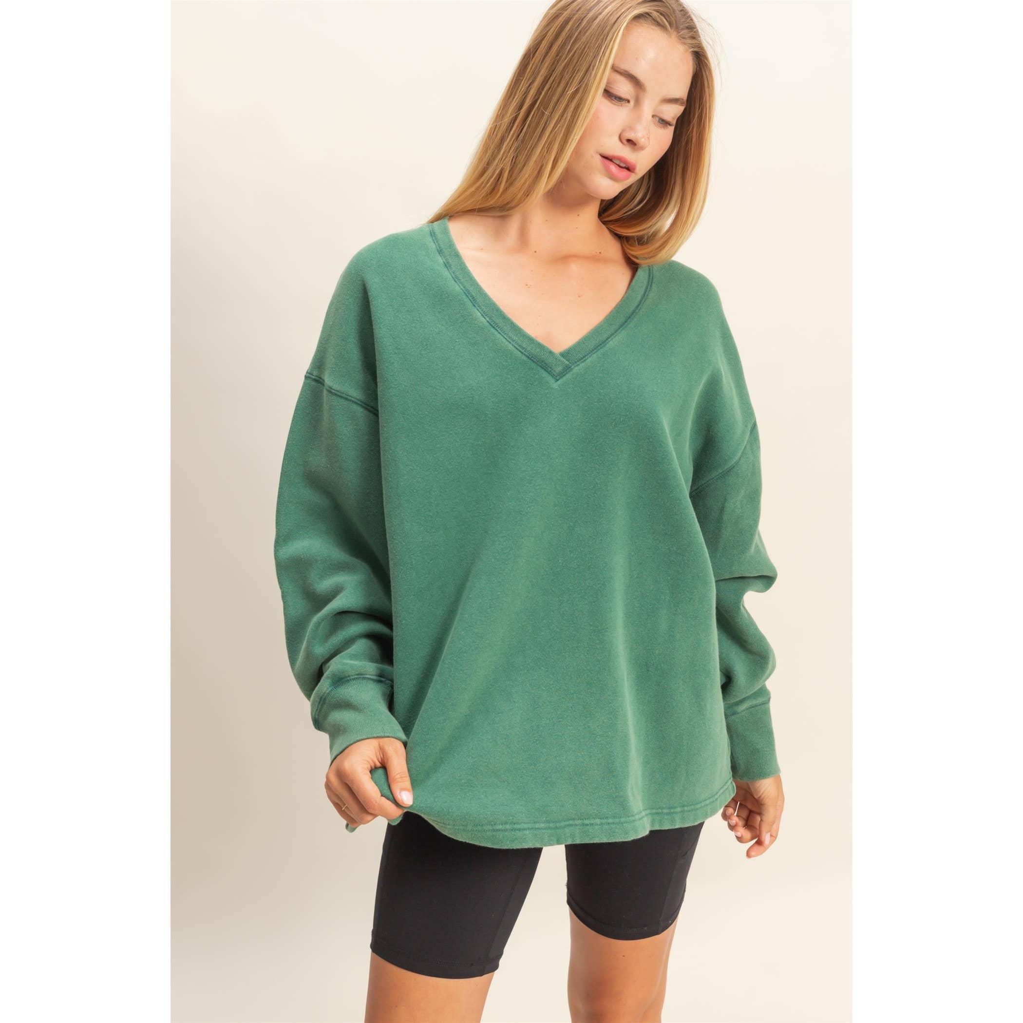 Double Zero - Wholesale Sweatshirt - Women's - Oversized V-Neck Sweatshirt With Raw Edge Detail31
