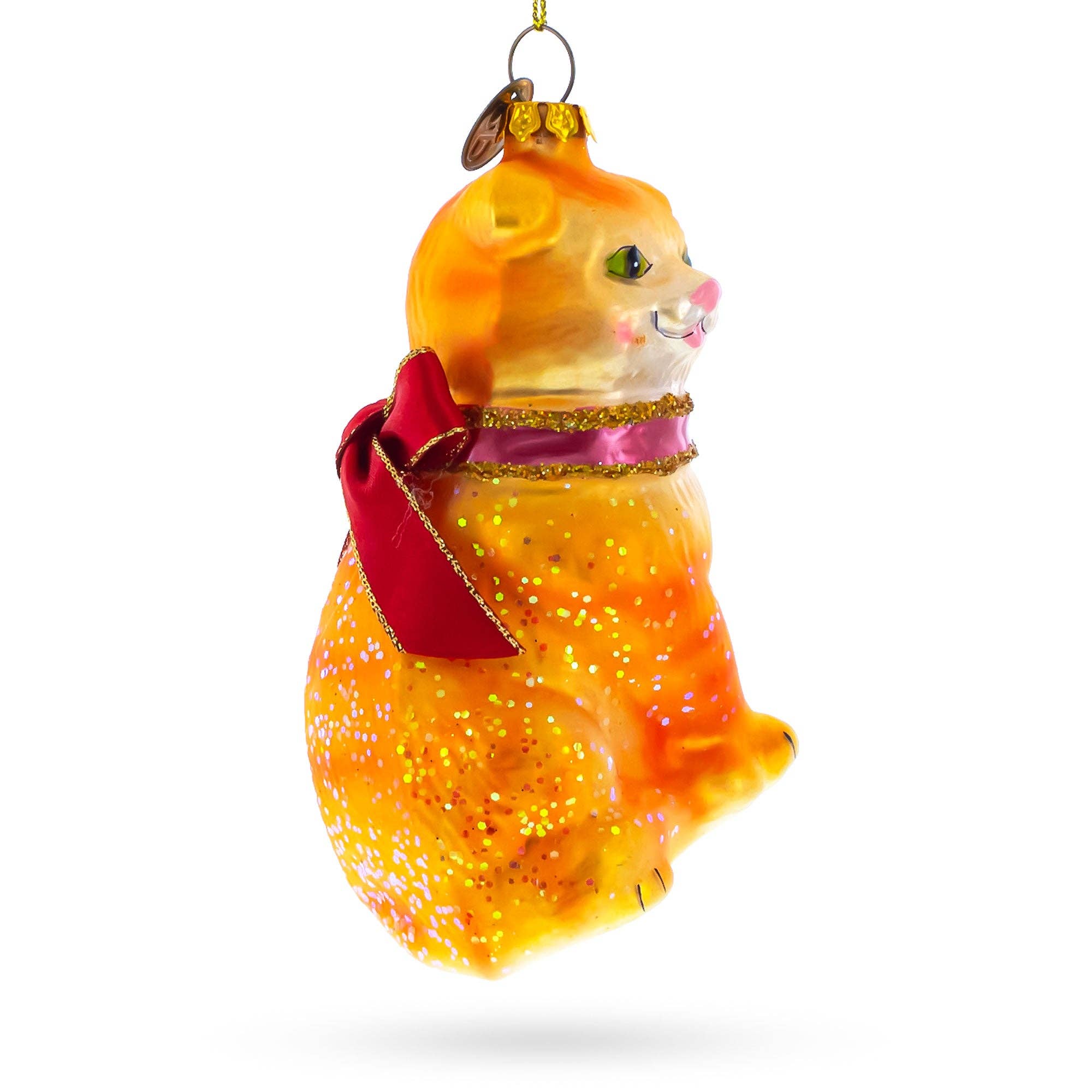 BestPysanky - Wholesale Ornament - Glittered Orange Cat Glass Ornament1