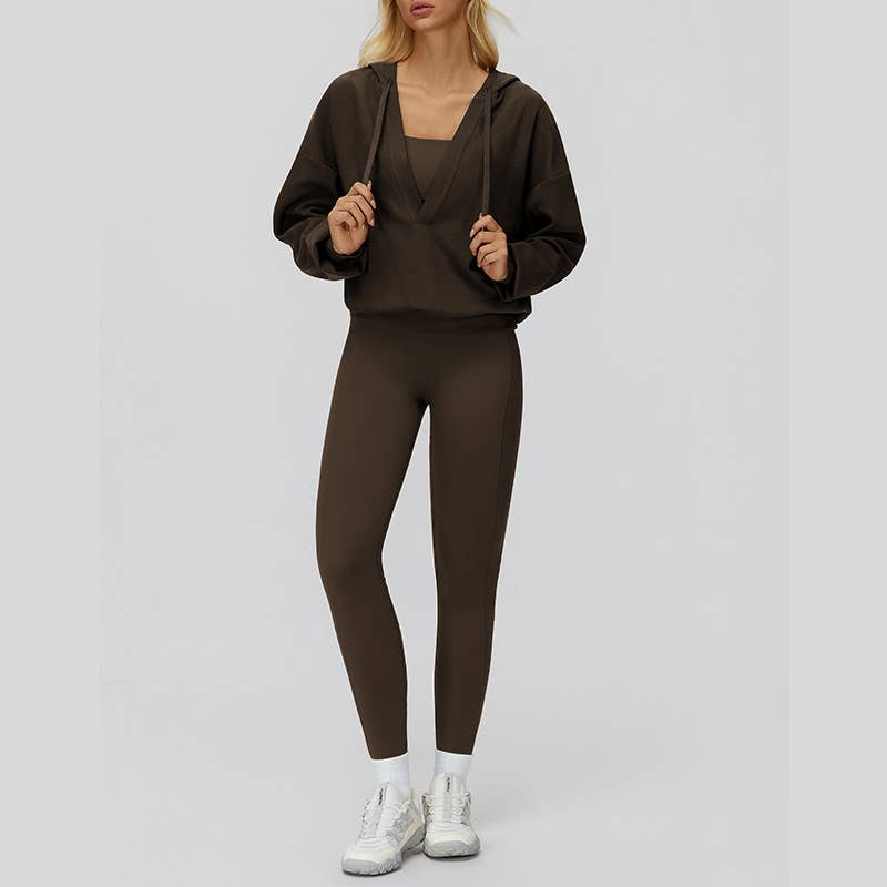 WONDERXFANS - Vendita all'ingrosso Completo sportivo - Donna - Giacca con cappuccio a V+Top sportivo+Leggings a vita alta3