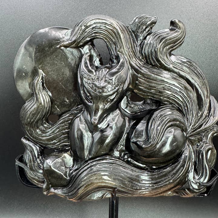 The 7 Directions - Wholesale Spiritual Stone/Crystal - Hand carved Gold Sheen Obsidian Nine tail fox H2951