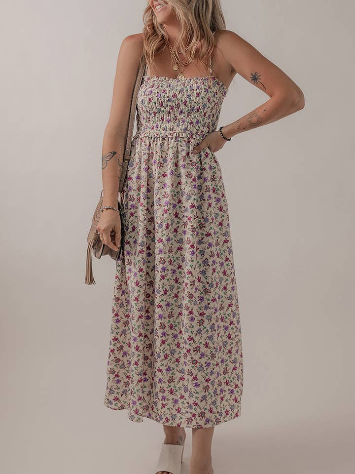 Multicolour Bohemian Ditsy Floral Smocked Fit Flare Sundress for wholesale by Azzurro
