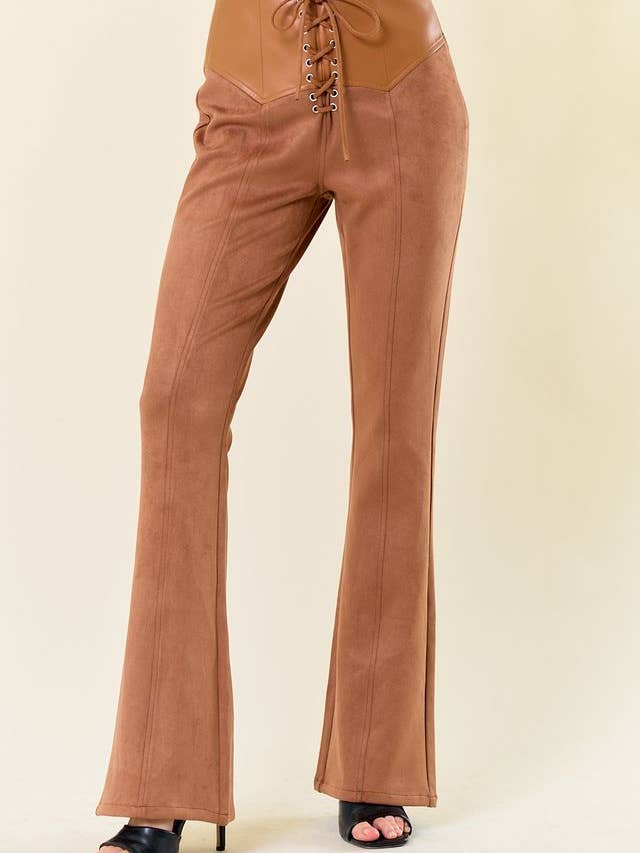 SIP6366A BOHEMIAN LACE -UP TAN FAUX SUEDE for wholesale by Saints & Hearts