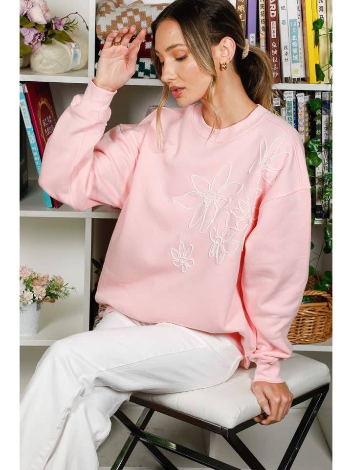 Vine & Love - Vente Sweat-shirt – femme - Sweat-shirt à col rond et manches longues brodé de fleurs VT822698