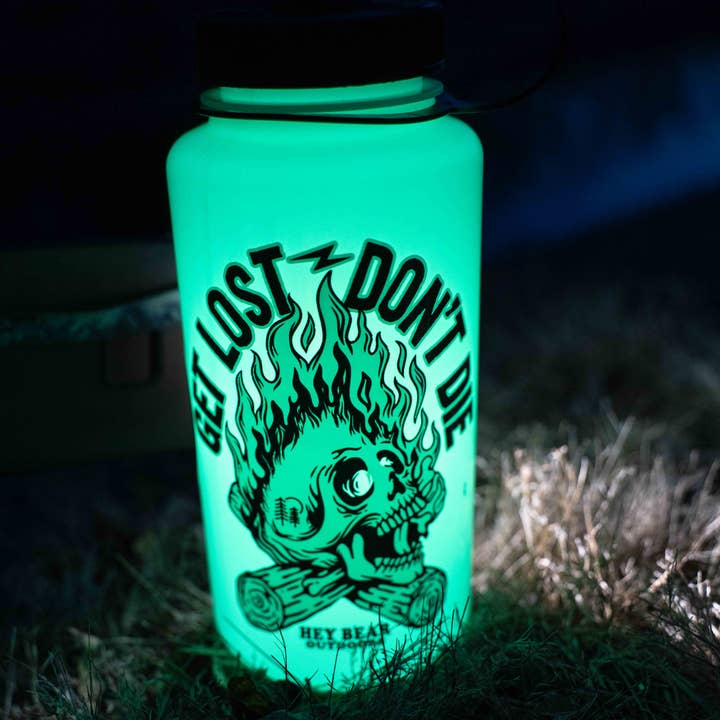 Hey Bear Outdoors - Wholesale Water Bottle - Get Lost - Don't Die Glow Green Nalgene 32oz Water Bottle