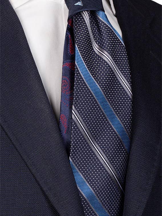 Blue Light Blue Regimental Tie with White Pin Dot Contrast Blue Knot N1911 for wholesale by Graffeo Cravatte