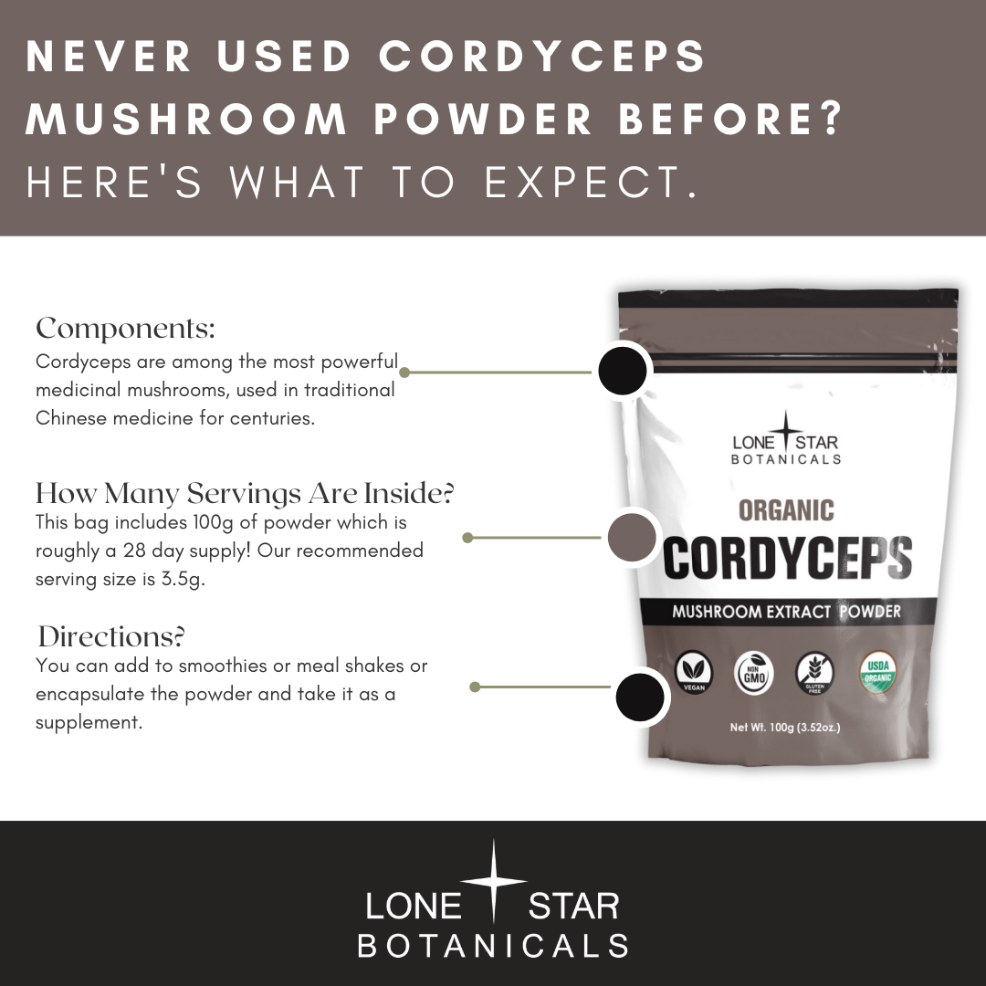 Lone Star Botanicals – wholesale Protein/superfood powder – Organic Cordyceps Mushroom Extract Powder -- 3.52 oz4