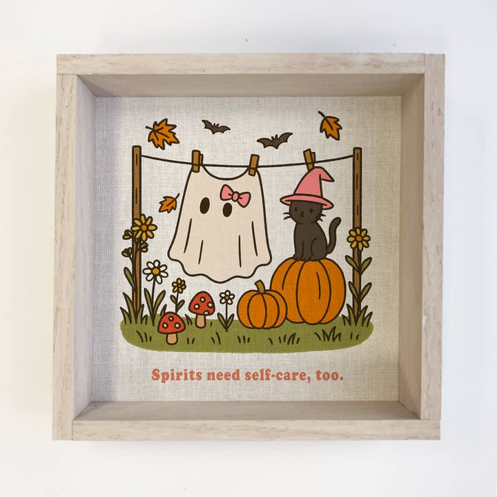 Cozy Ghost Laundry Self Care - Cute Halloween Canvas Art for wholesale by Hangout Home