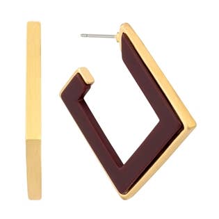 Kastanjebruine houten en gouden Squared Hoop 2" oorbel voor wholesale door What's Hot