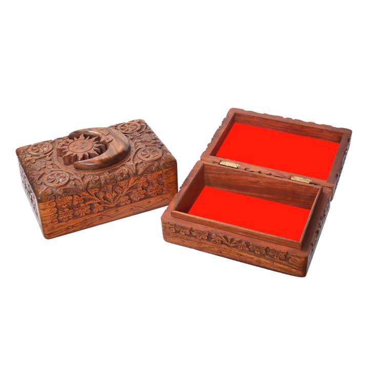 Benjamin International - Wholesale Decorative Box - Tarot Card Carved Wood Box Sun & Moon
