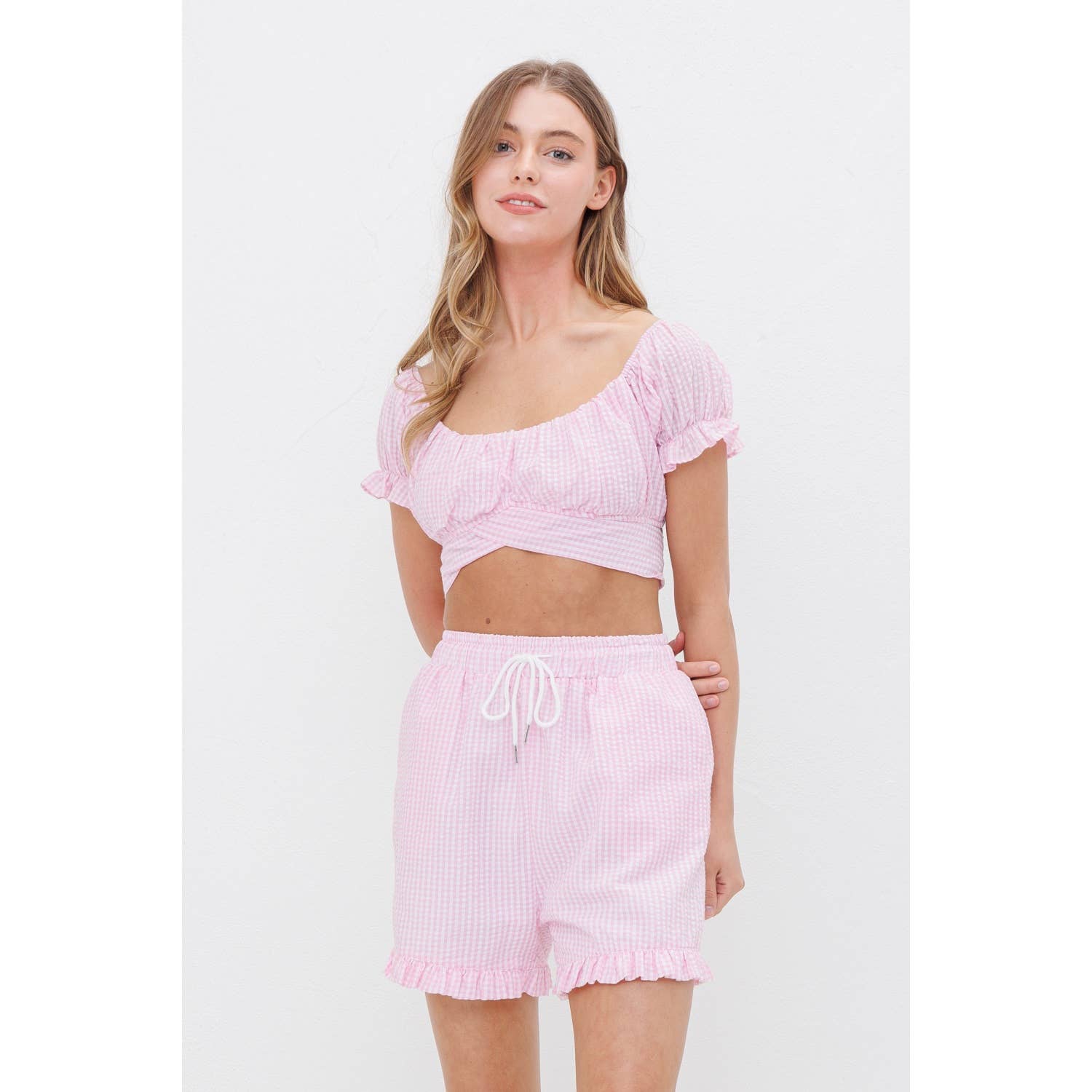 Sweet Generis - Wholesale Shorts - Women's - RUFFLED GINGHAM SHORTS  WITH TIE8