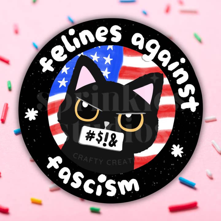 Felines Against Fascism Vinyl Sticker for wholesale by Sprinkles Studios