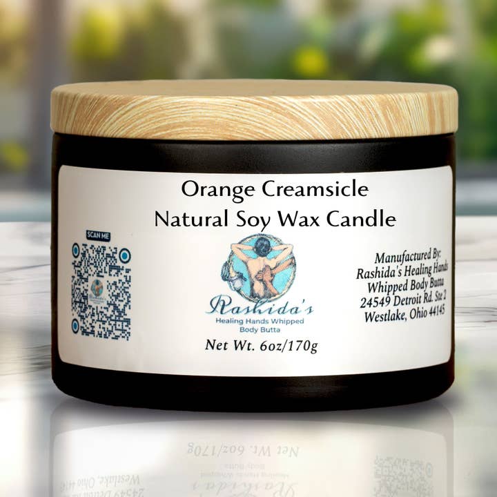 Orange Creamsicle 6oz Soy Tin Candle for wholesale by Rashida’s Healing Hands Whipped Body Butta