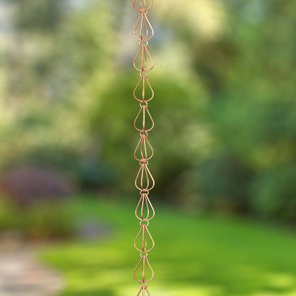 Pure Copper Teardrop Link Rain Chain Replacement Downspout for Gutters for wholesale on Faire0