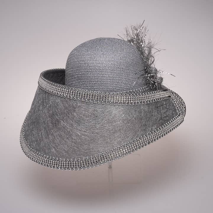 KaKyCo - Vente Chapeau de paille – femme - Chapeau métallique de luxe avec détails en sinamay et strass AJ760M3
