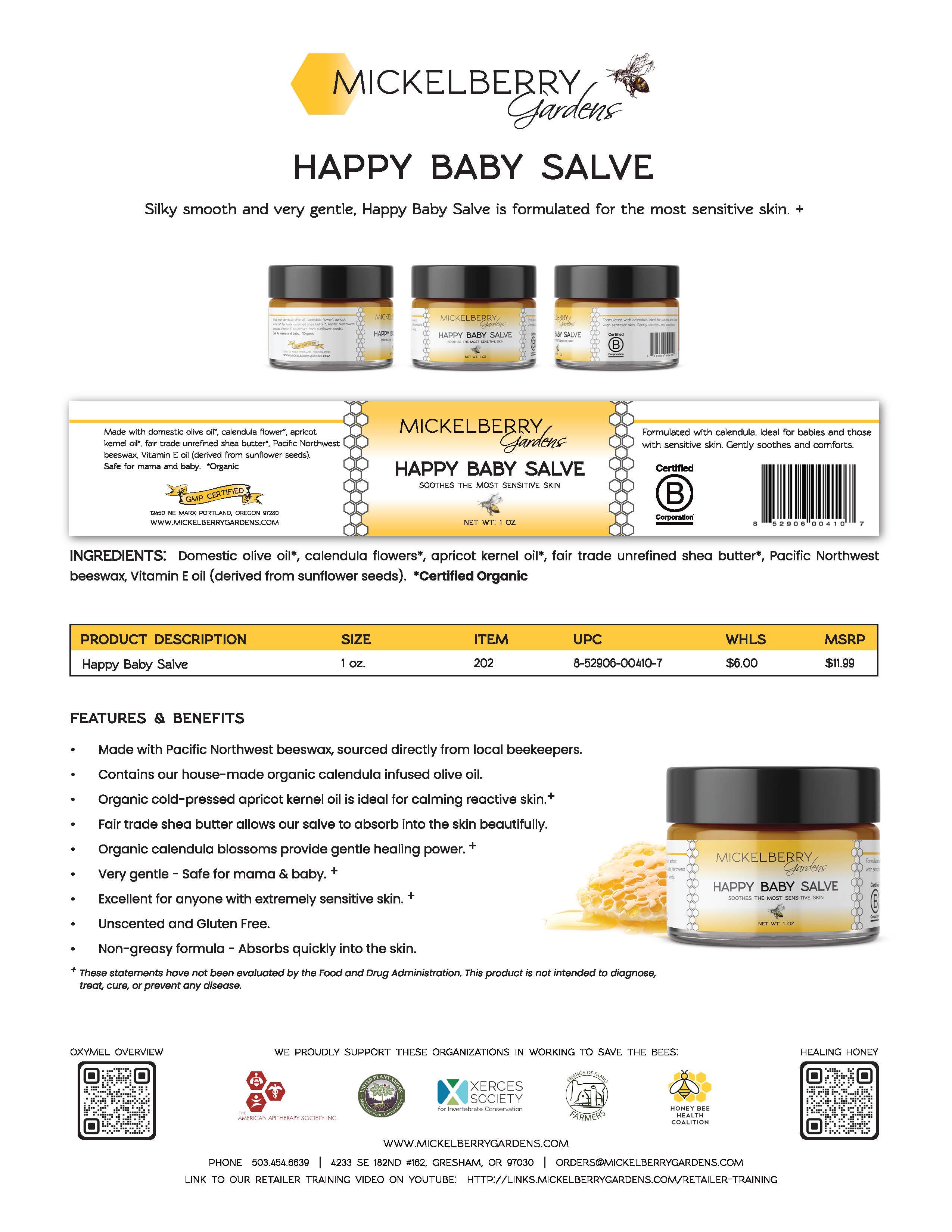 Mickelberry Gardens - Wholesale Healing Salve/Balm/Cream - Happy Baby Salve — unscented for sensitive skin3