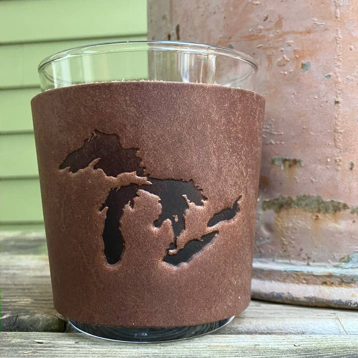 Læder Indpakket Whisky Glas - Store Søer i Nordamerika for engroshandel hos Jimmyrockit