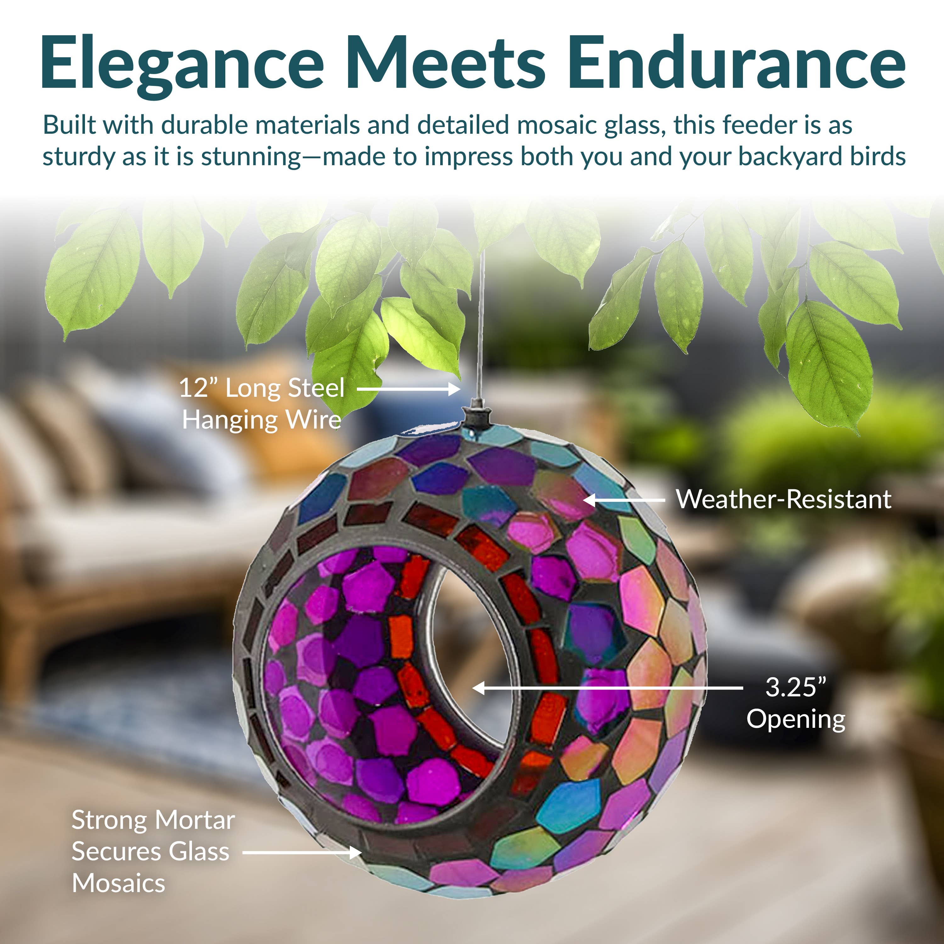 Sunnydaze Decor - Wholesale Bird Feeder - Round Mosaic Fly-Through Hanging Bird Feeder - 6 in - Purple2