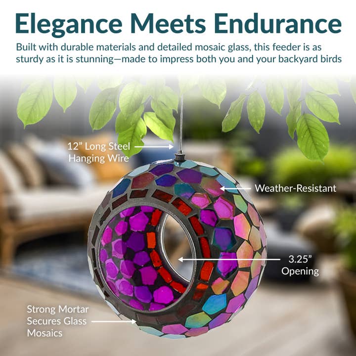 Sunnydaze Decor - Wholesale Bird Feeder - Round Mosaic Fly-Through Hanging Bird Feeder - 6 in - Purple2